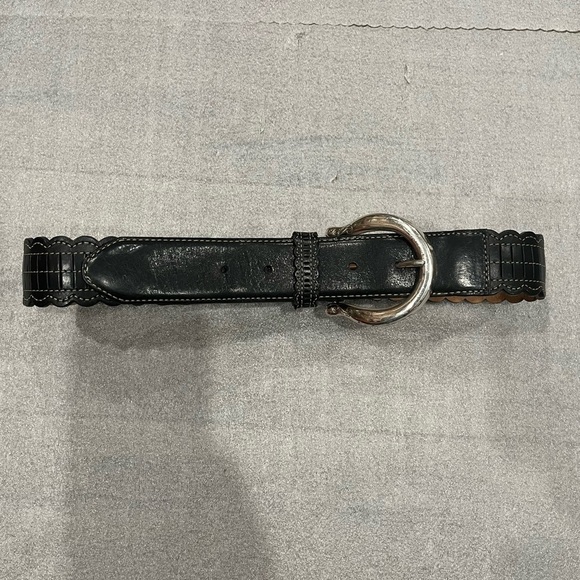 Brighton Accessories - [M]Brighton Black Vintage Leather Western Style Belt Scalloped shape